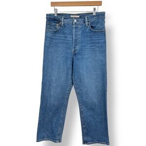 Levi's Ribcage Straight Ankle Jeans Button Fly Blue Jeans Women's 32